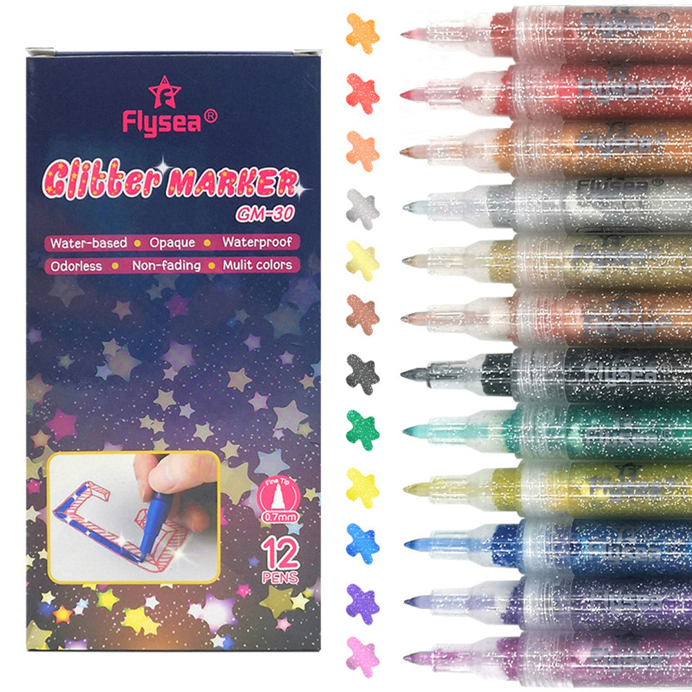 FLYSEA GM-30 12Pcs / Box Sparkling Glitter Markers Water-Based Acrylic Paint Pens Set DIY Craft FLYSEA GM-30 12Pcs / Box Sparkling Glitter Markers Water-Based Acrylic Paint Pens Set DIY Craft